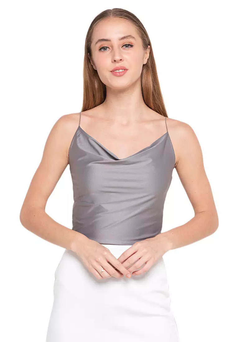Grizell Tanktop Motif Solid Design Simple Atasan Wanita Casual - Grey