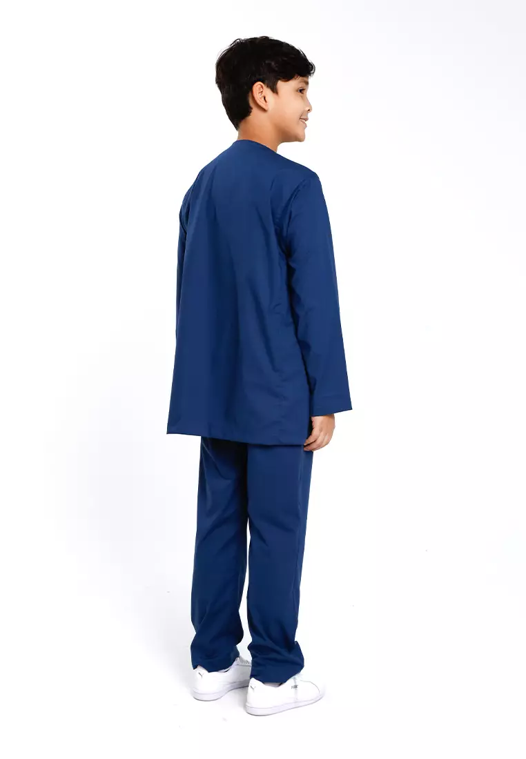 Byford Baju Melayu Raya Baju Johor Teluk Belanga Slim Fit Sedondon Anak Budak - 3925501A-38Blue