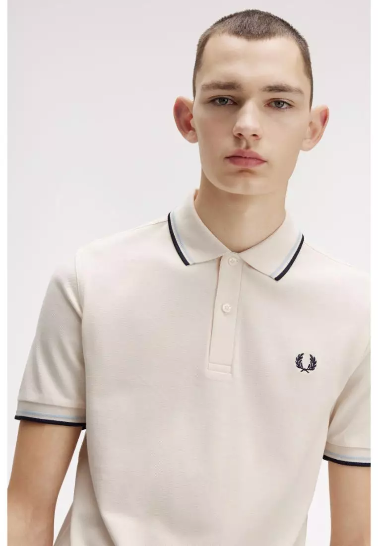 Fred Perry M3600 Twin Tipped Fred Perry Shirt (Silky Peach / Light Ice / Dark Airforce)