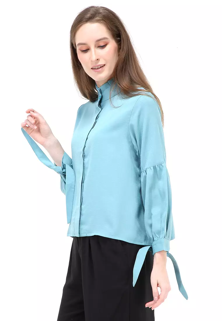 Viera Blouse Long Sleeves Wanita Motif Polos Atasan Wanita Casual - Tosca