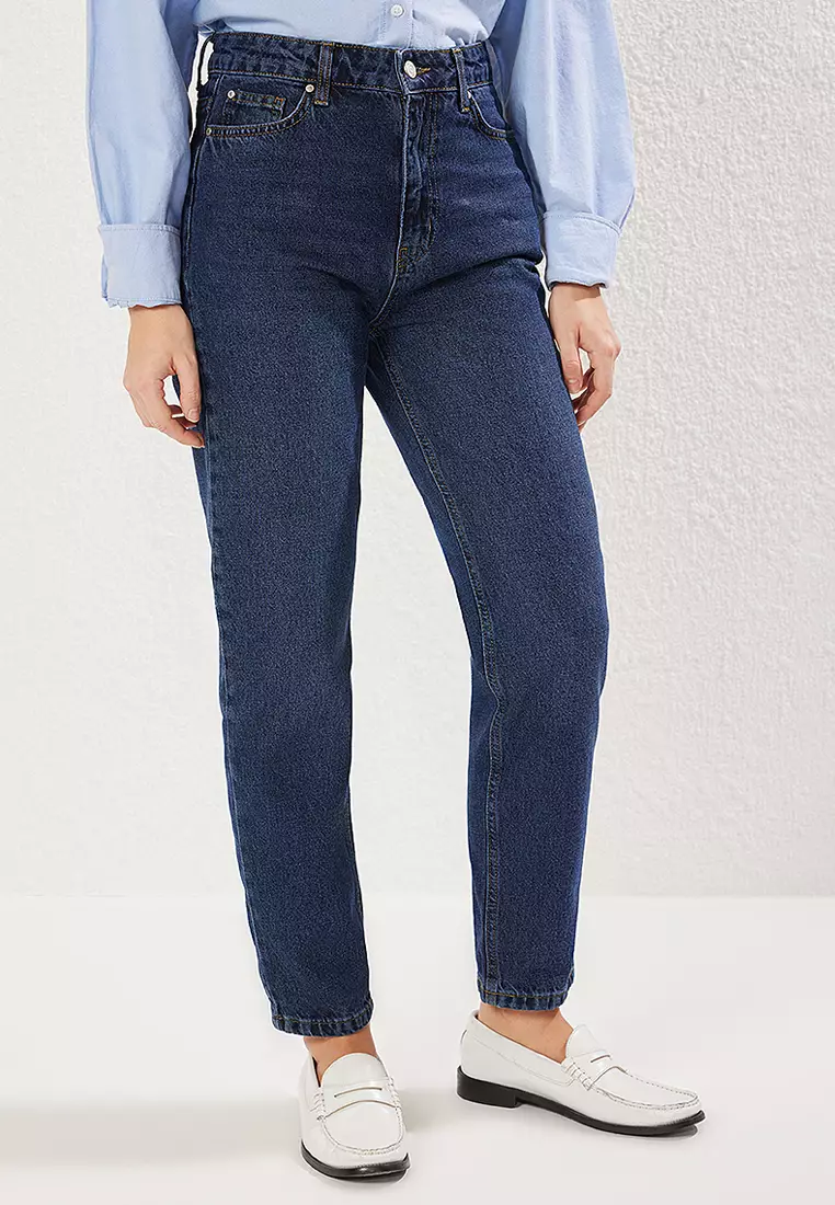 Jual Trendyol Dark Blue Regular Waist Mom Jeans Original 2025