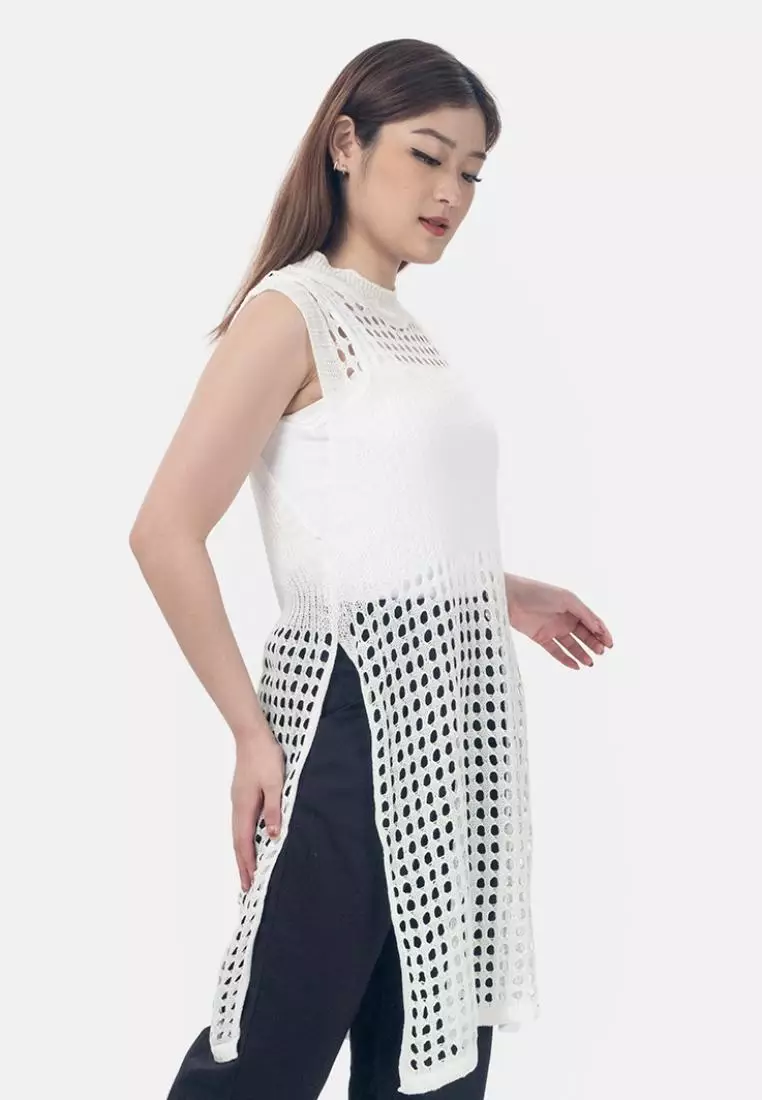 Sherren Long Net Blouse in White