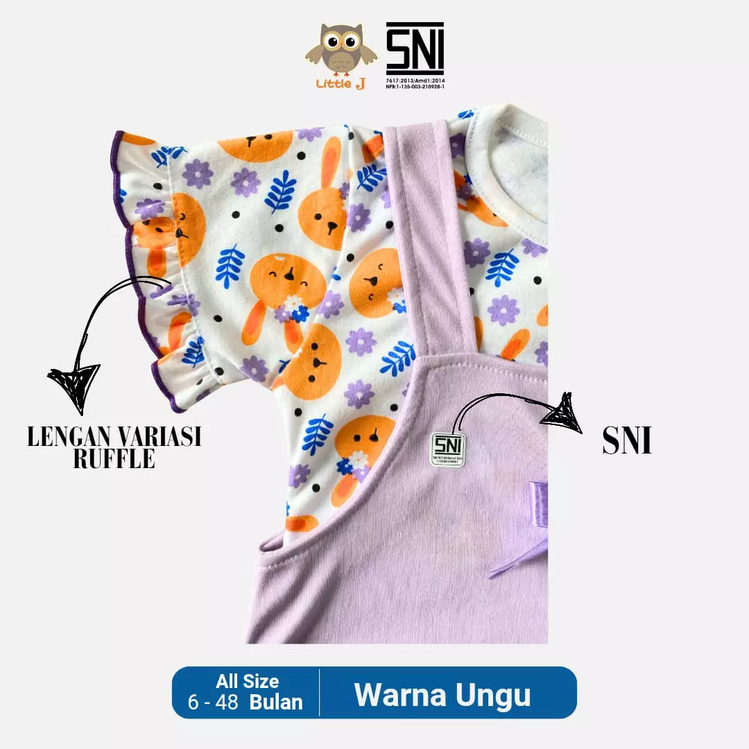 Little J - Overall Cewek- Baju Kodok Anak / Celana Jumpsuit Baju Kodok / Overall Kodok Premium Ungu  Lucu Lebaran