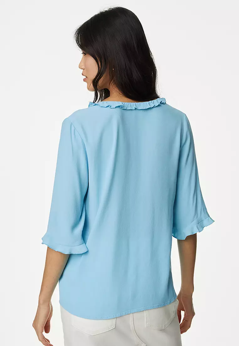 V-Neck Frill Detail Blouse