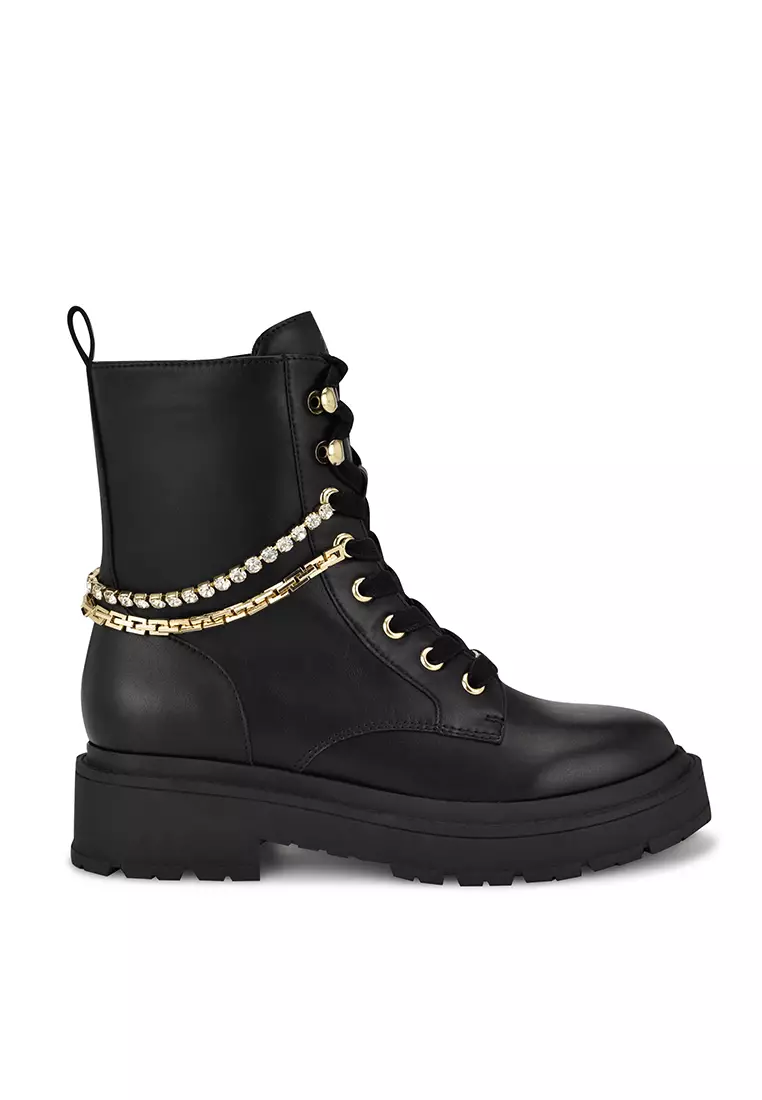 Discount on Nine West  shoes - SKU: Hughes3 Chain Combat Booties Black