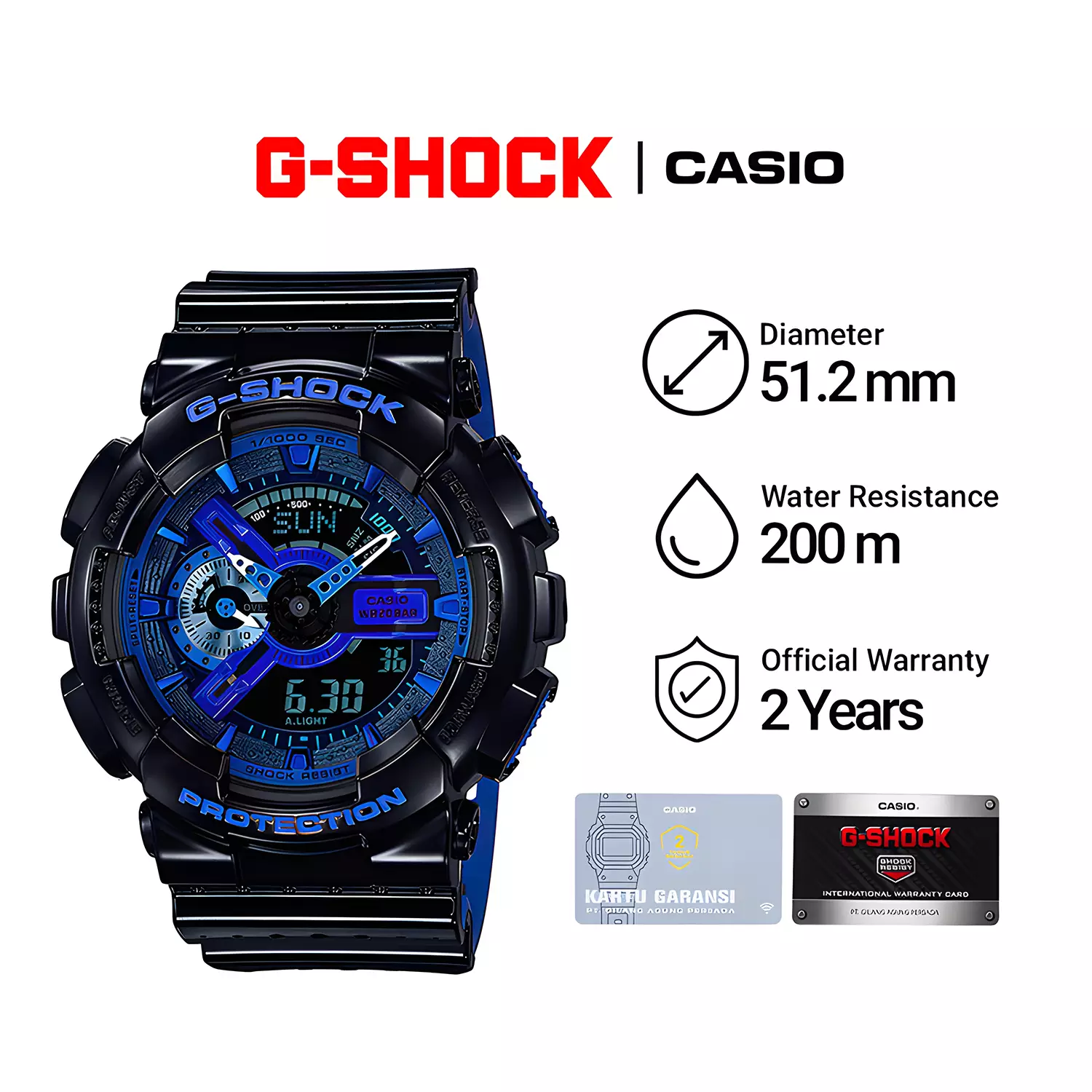 Casio G-Shock Jam Tangan Analog Digital Pria - Black Blue Resin Case & Band - GA-110LPA-1A