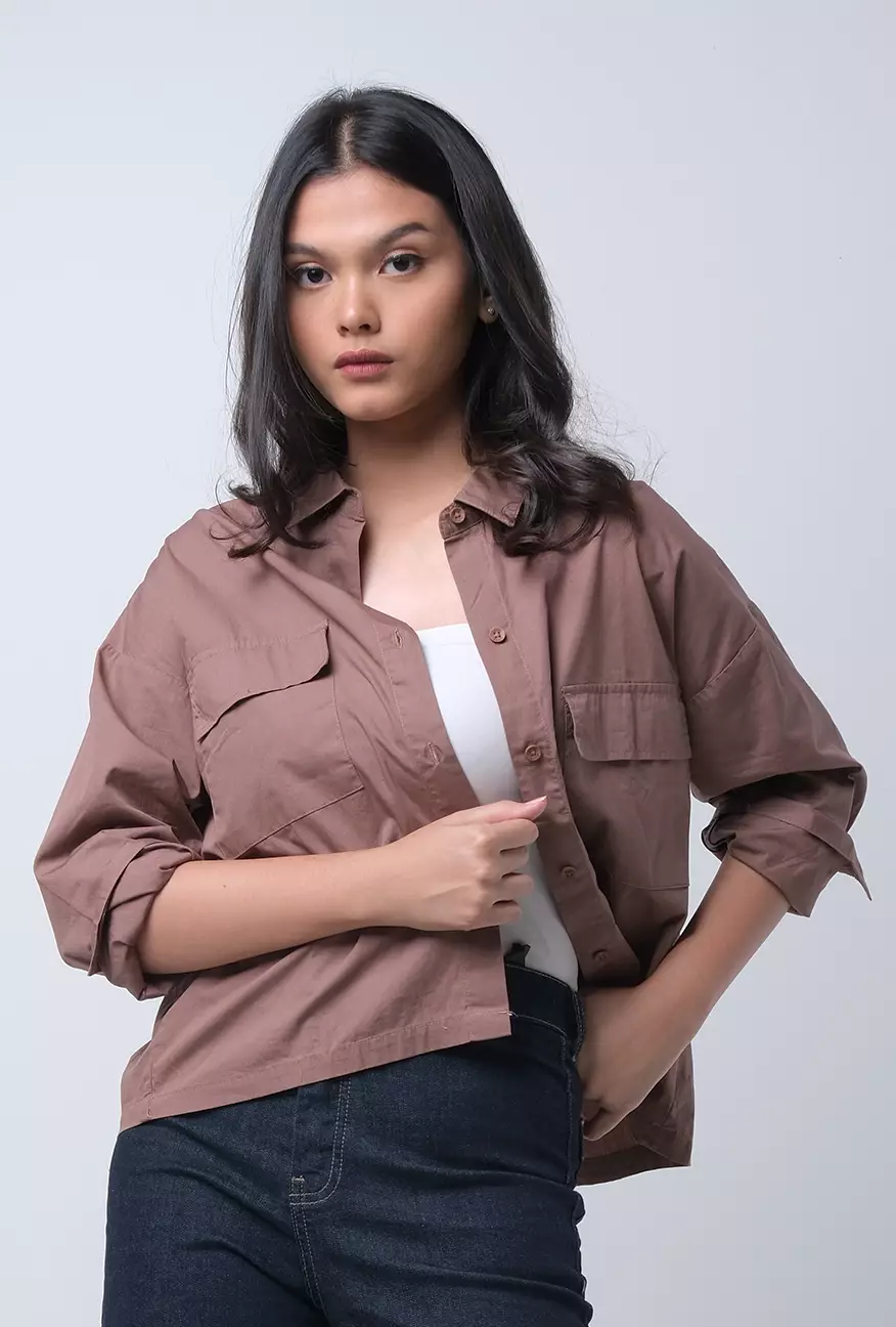 Kemeja Wanita Qirey Brown