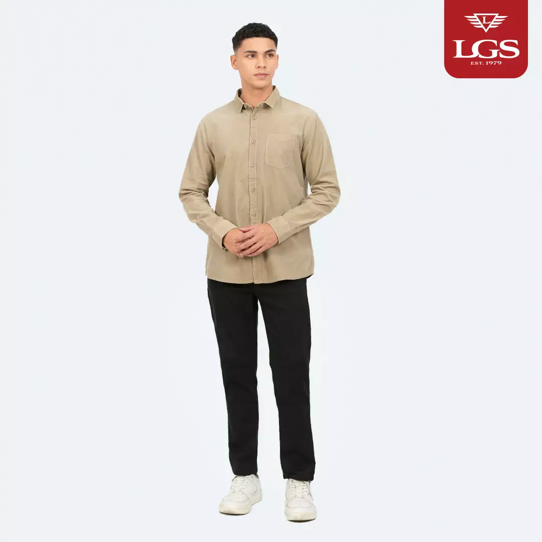 LGS - Kemeja Casual Pria - Lengan Panjang - Polos - Kantong Saku Aktif - Coklat - JSH.360.S2073F.1024.C-L/S