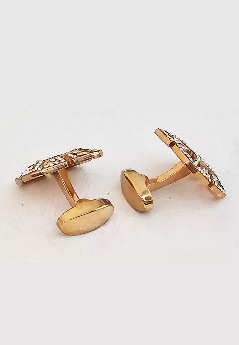 Aksesoris Perhiasan Cufflinks Pria Diamante Studded Design Rose Gold