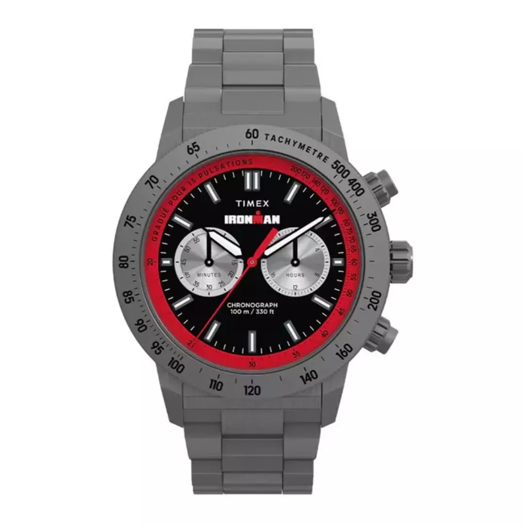 Jam Tangan Pria Timex Ironman Challenger Chronograph Black Dial Gunmetal Stainless Steel Strap TW2Y02000V5 Original