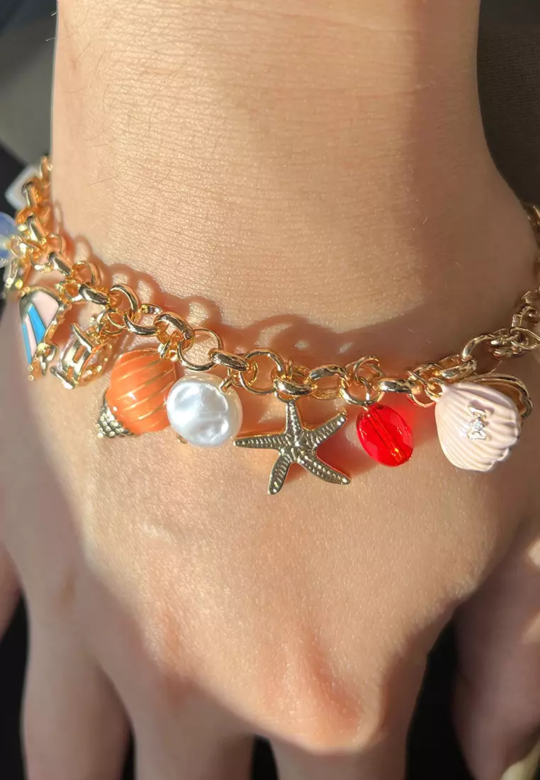 Beaded Summer Sea Charm Gold Bracelet