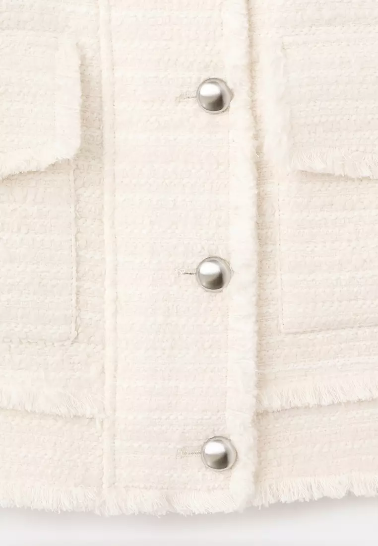Tweed Jacket with Notched Lapel Collar
