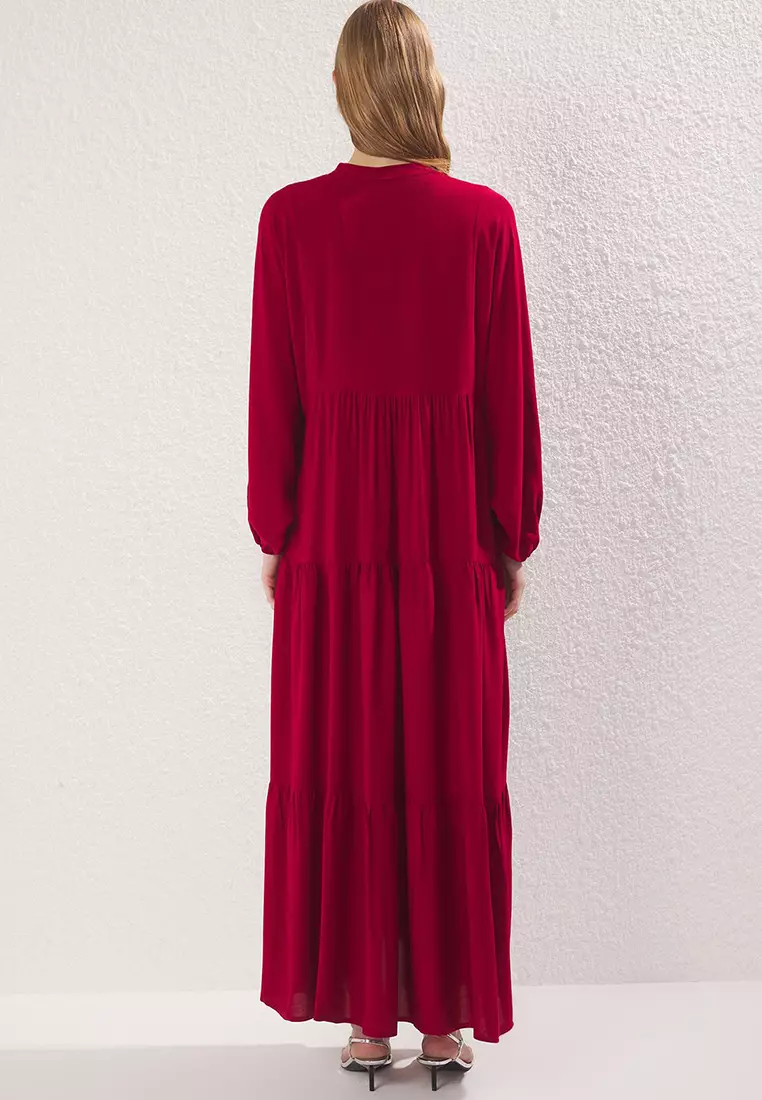 Burgundy Viscose Woven Dress TCTSS24EB00221