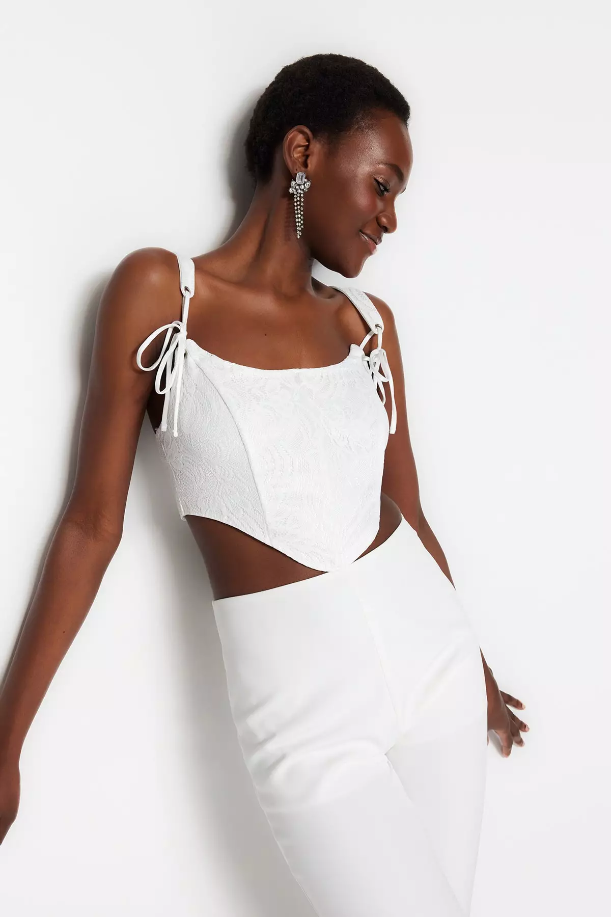 Lace and Tie Detailed Bustier