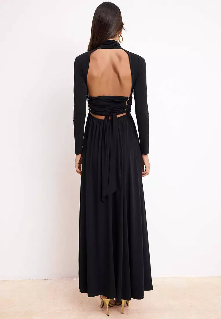 High Neck Tie Back Maxi Dress