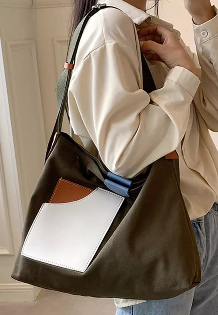 Versatile Casual Patchwork Canvas Diagonal Bag CA22021624GR