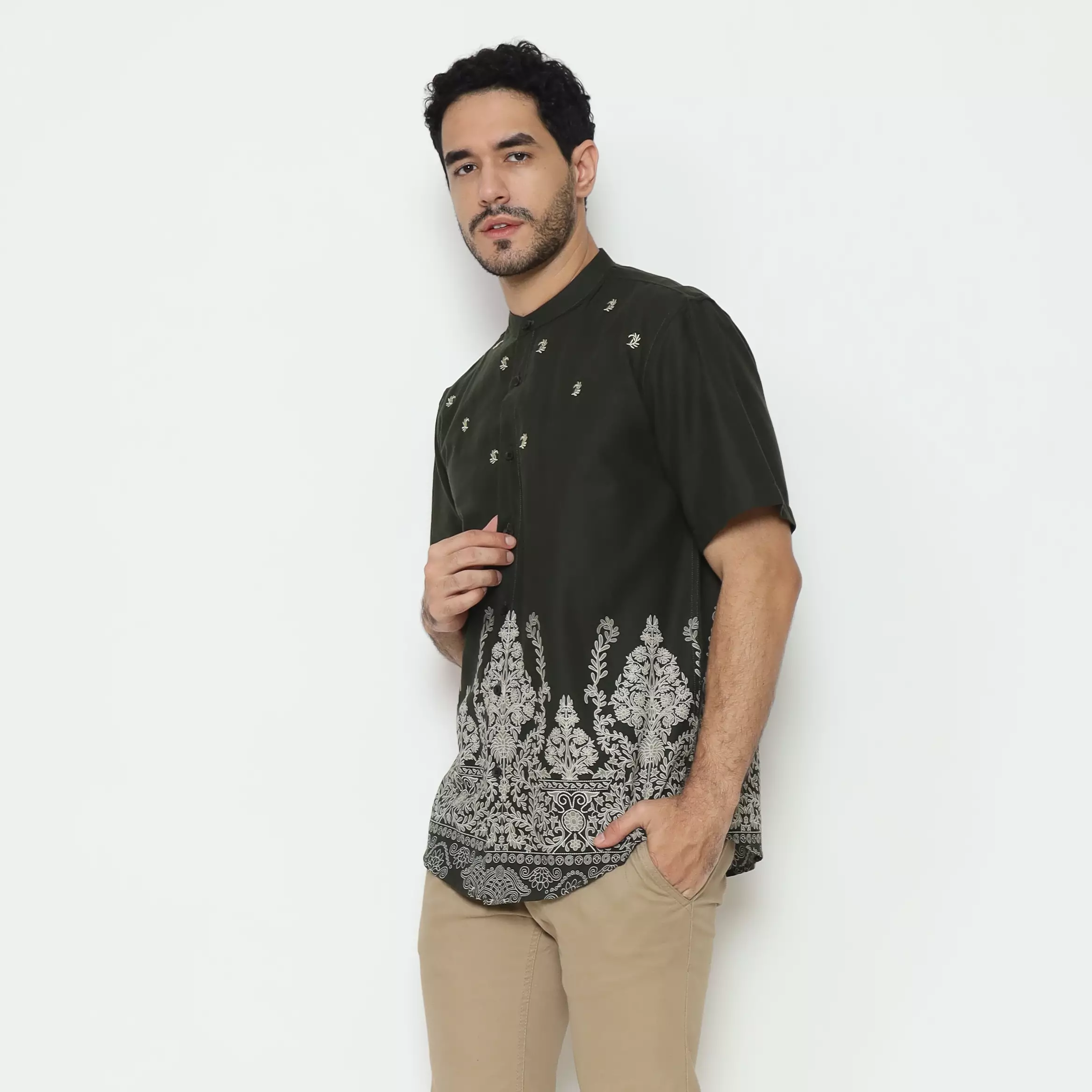 AMK Kemeja Koko Pria Lengan Pendek KK Hasan S/S Olive