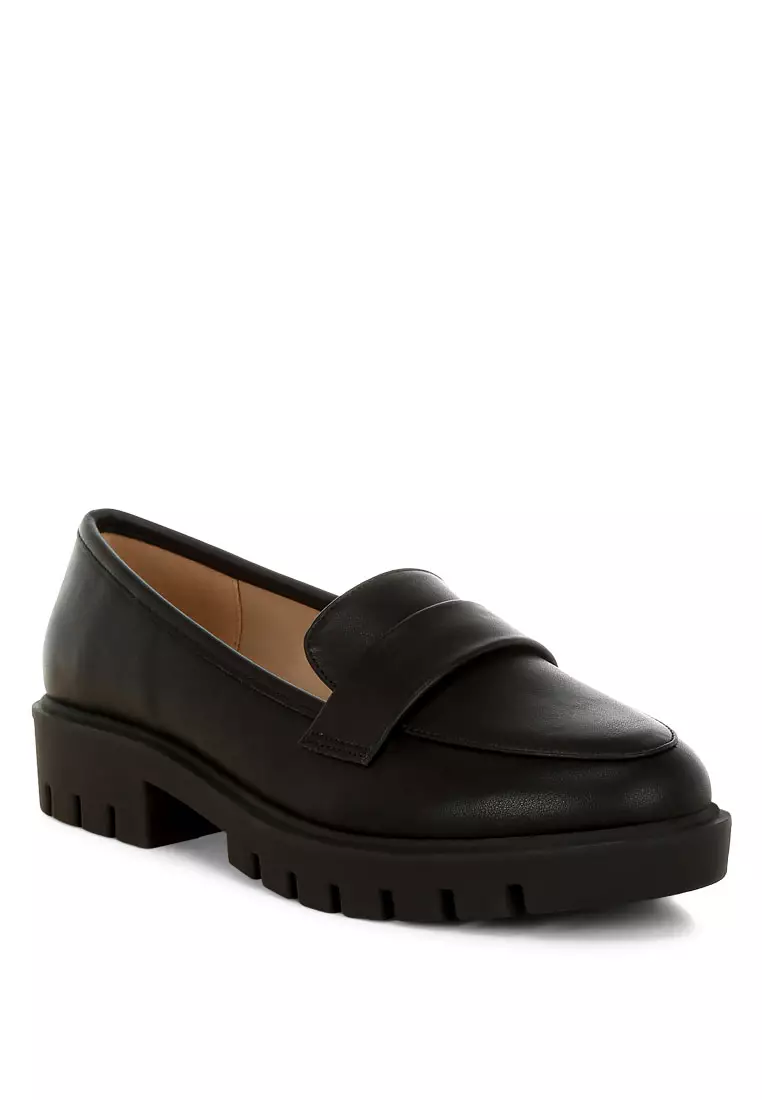 Sepatu Loafer Tebal Kulit Imitasi Warna Hitam