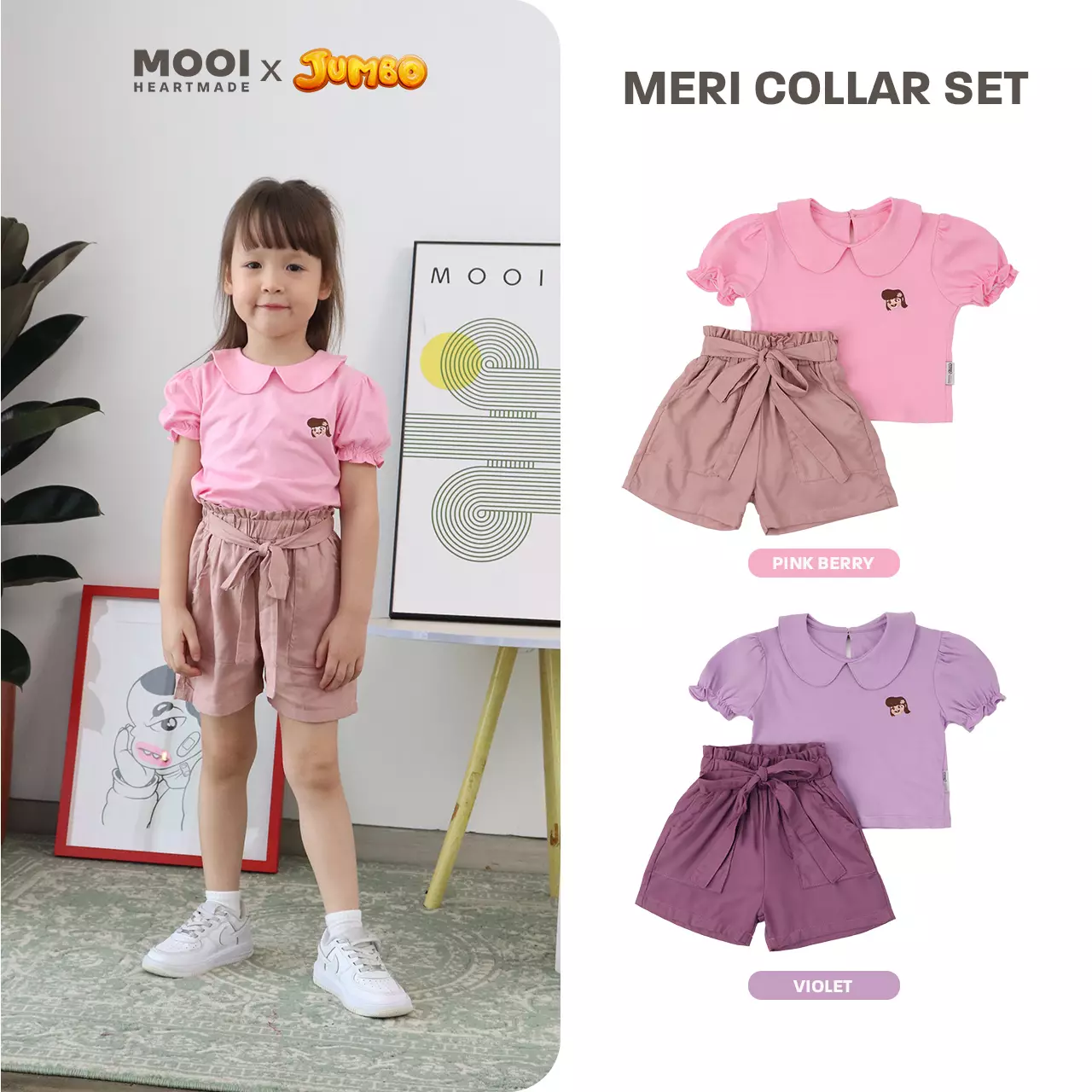 Mooi x Jumbo Setelan Anak Perempuan Meri Collar Set - Violet