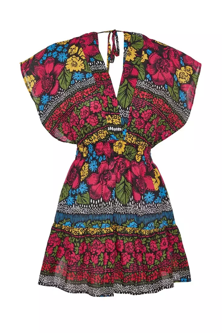 V-Neck Cotton Mini Beach Dress