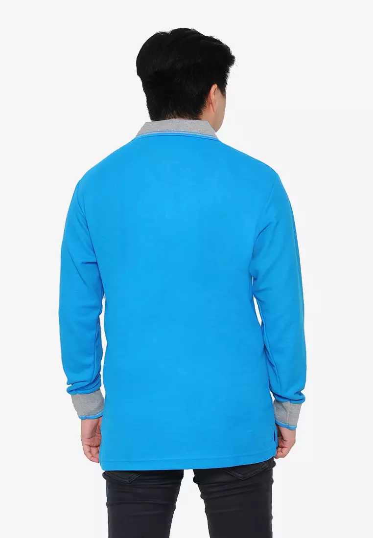 Andre Michel Kaos Polo Shirt Lengan Panjang Kerah Abu Biru Cerah 933-64