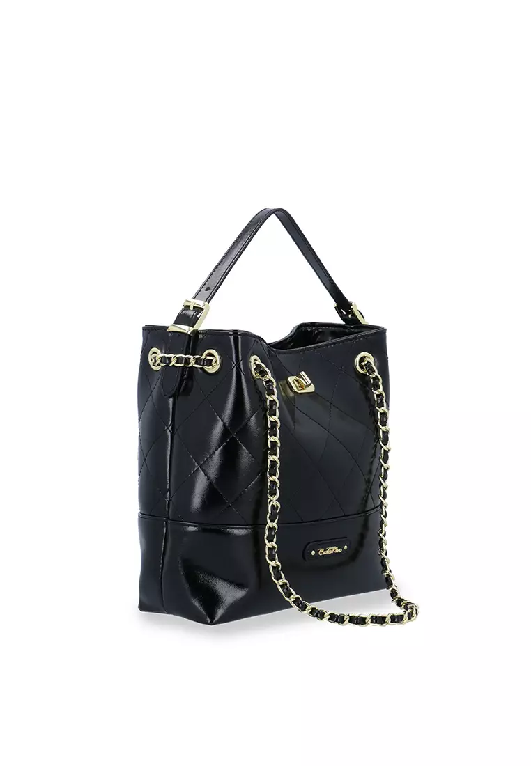 The Aurora Quilted Top Handle Bag - Black