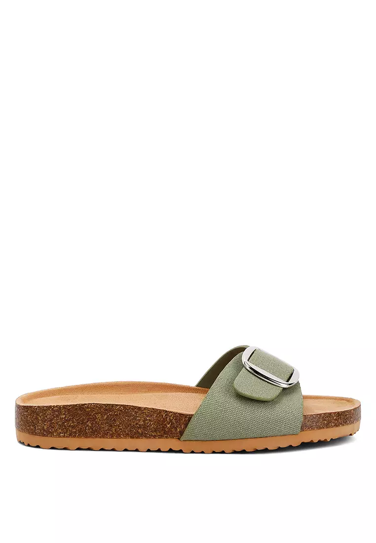 Discount on London Rag  shoes - SKU: Green Buckle Strap Slip-On Sandals