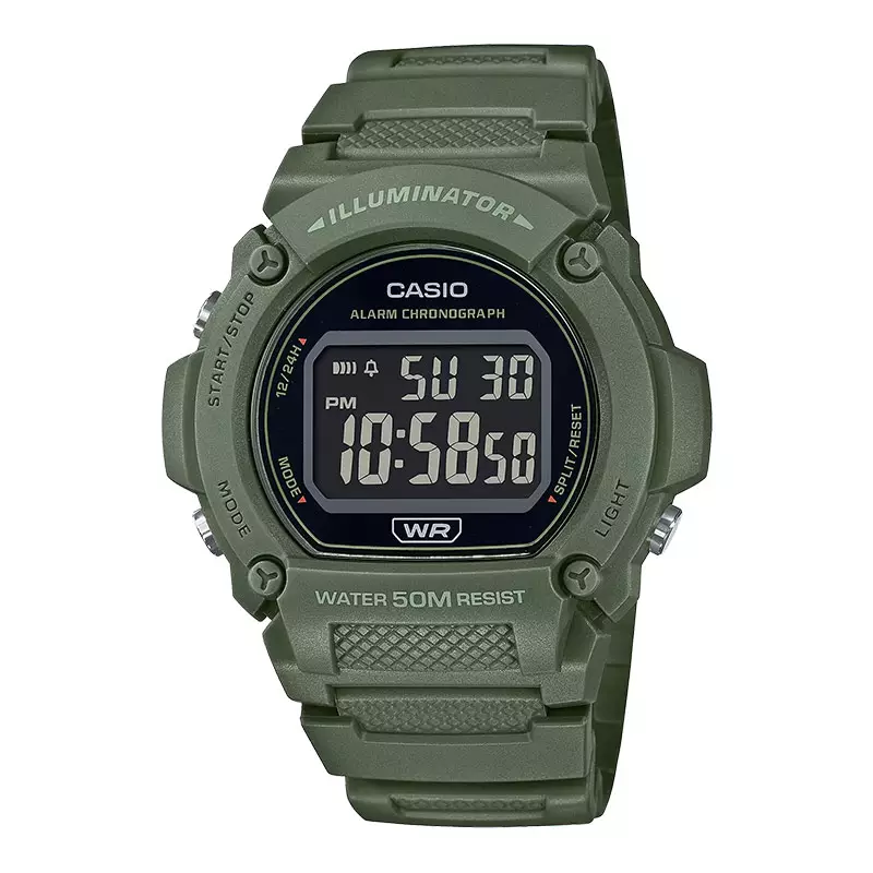 Jam Tangan Pria Casio General W-219HC-3BVDF W219 W-219H Digital Dial Green Resin Band