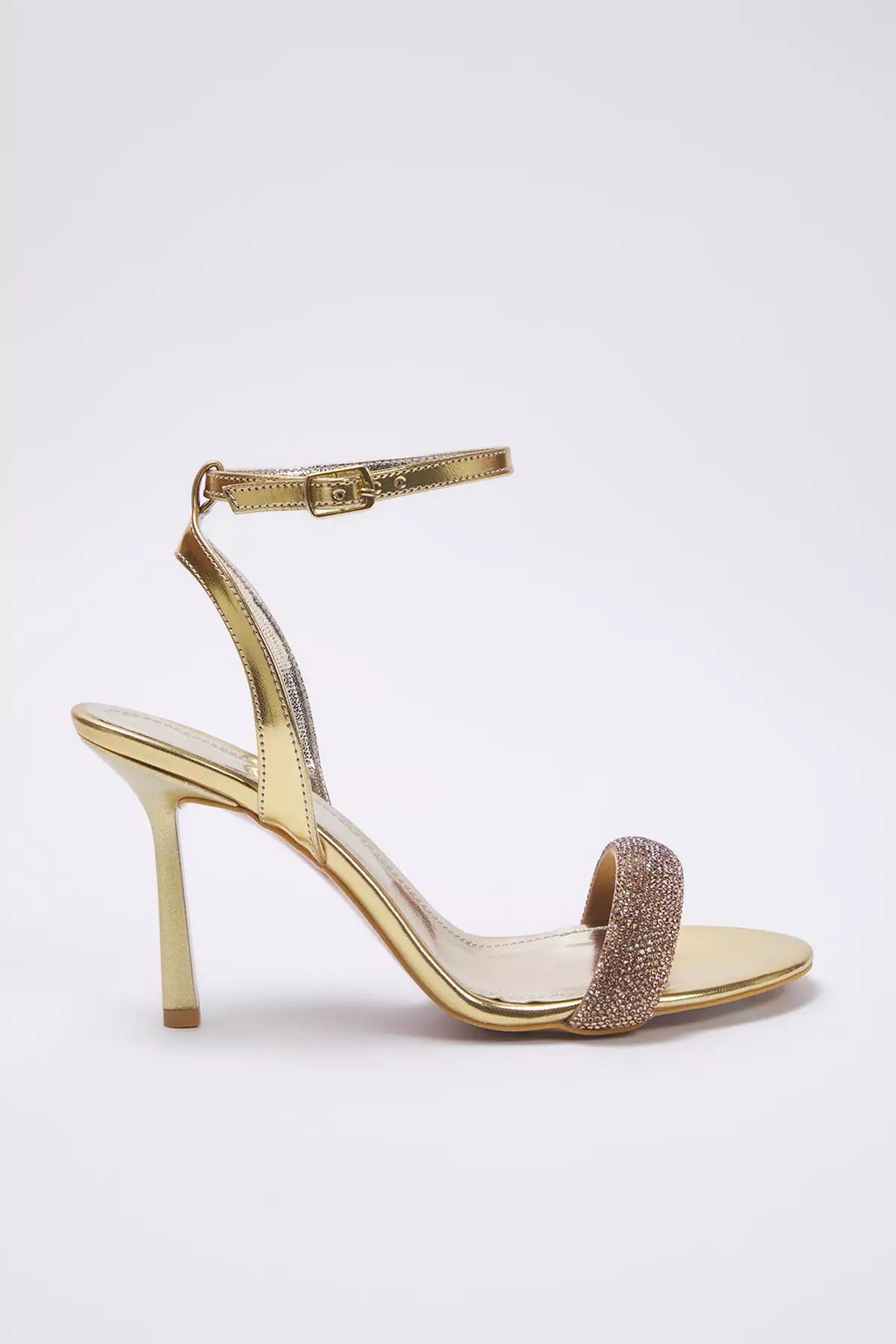 Gold Rhinestone Almond Toe Women's Evening Dress Thin Heeled Sandals Takss25To00049