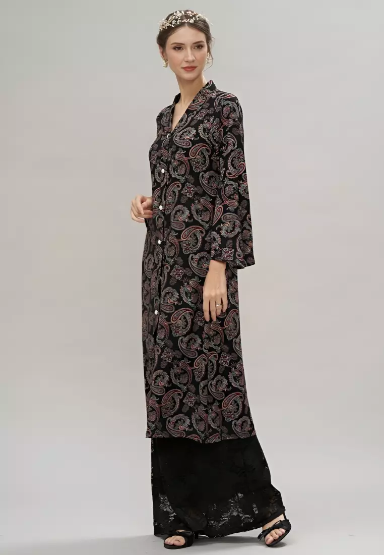Black Paisley Modern Long Kebaya Top