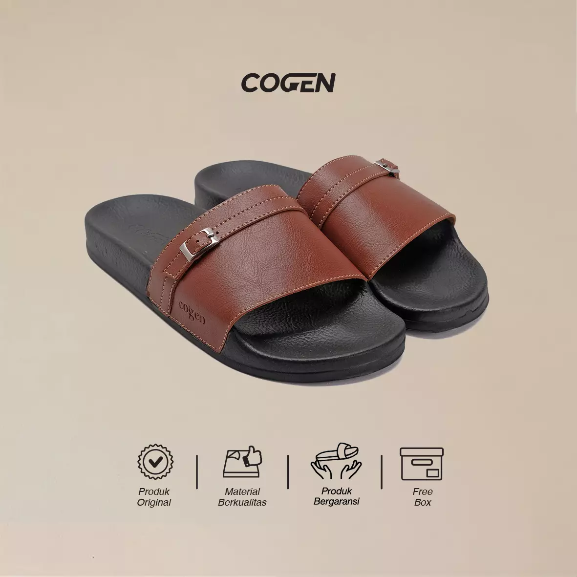 Cogen Sandal Flat Sendal Slop Wanita Slide Rubber Bym Series - Tan