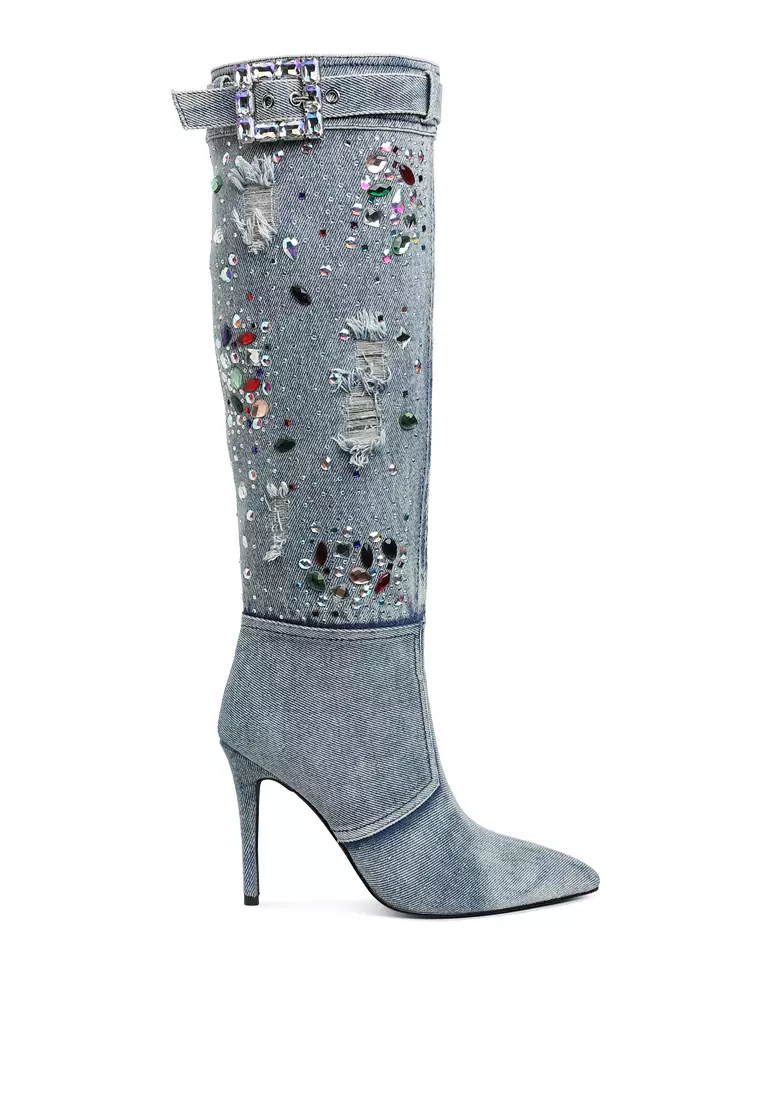 Discount on London Rag  shoes - SKU: Multi Color Stones Denim Boots in Denim