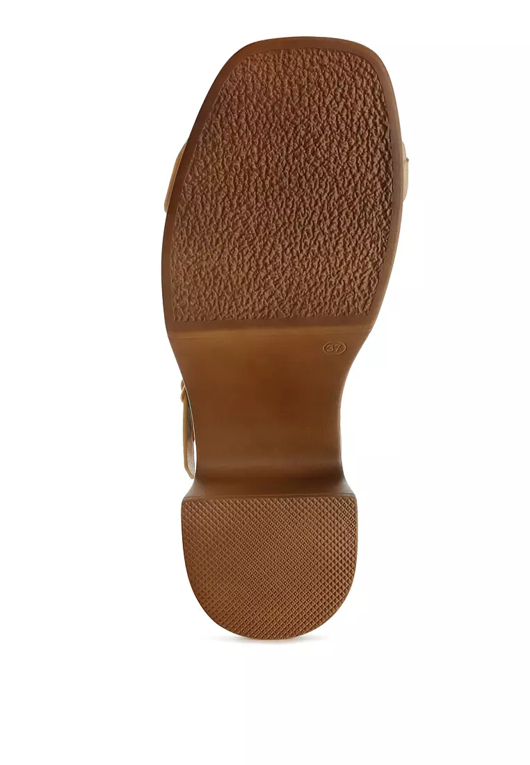 Studded Raffia Clog Sandals in Natural