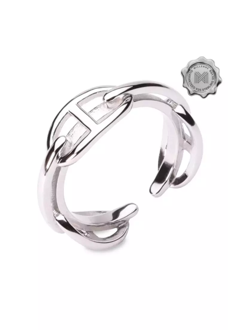 Millennia 2000 Buckles White Gold Ring with 925 Sterling Silver