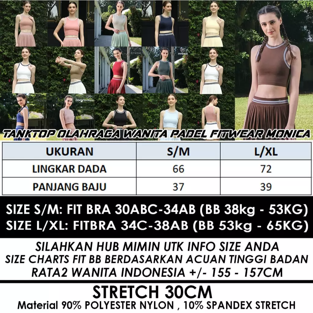 Fitwear Tanktop Olahraga Padel Wanita MONICA RIB CROP TANKTOP - FOREST GREEN