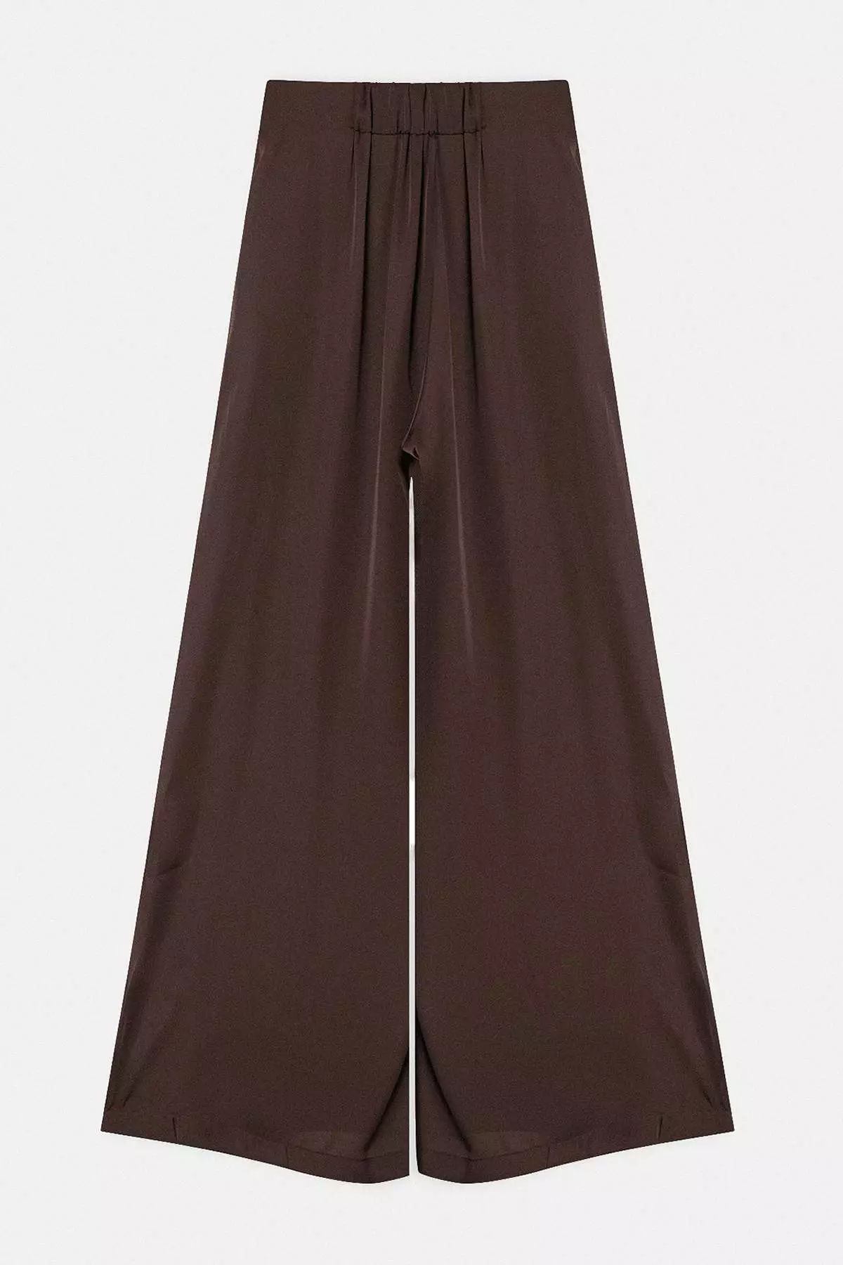 Brown Elastic Waist Extra Wide Leg Satin Trousers Twoss26Pl147