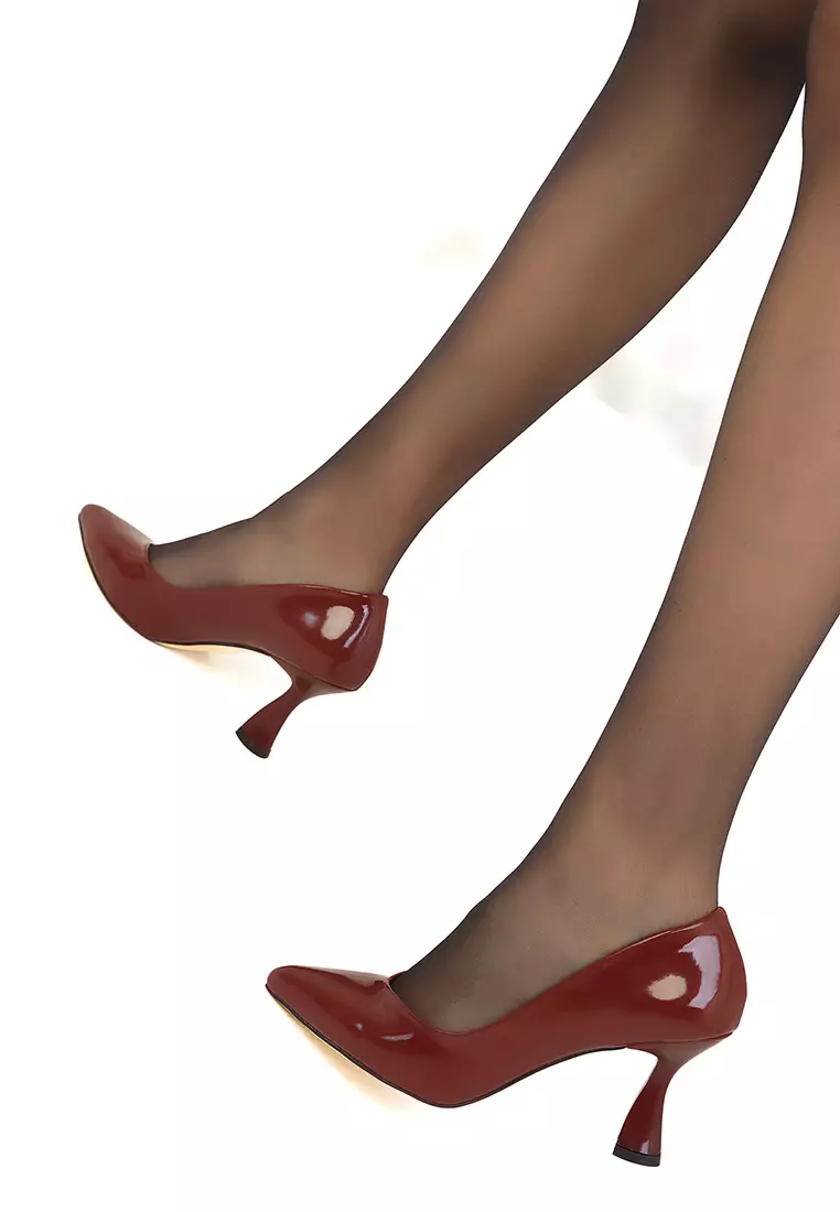Claret Red Patent Leather Women's Classic Heeled Shoes 16549
