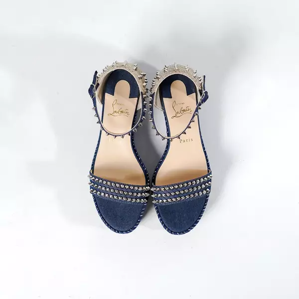 Sepatu CHRISTIAN LOUBOUTIN MADMONICA 6CM GLITTER BLUE SPIKE WEDGES 100% ORIGINAL
