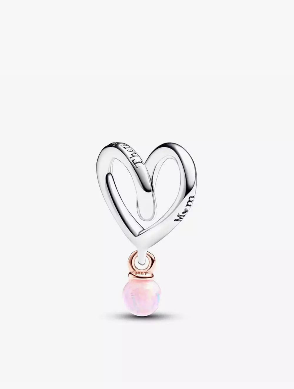 Heart sterling silver and 14k rose-gold plated charm with pink lab-created  opal