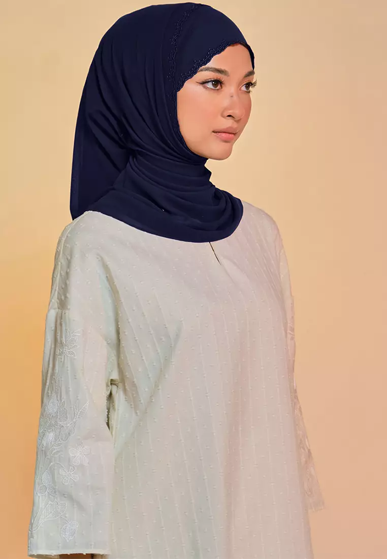 Tanuja Embroidered Scallop Headscarf - Eclipse