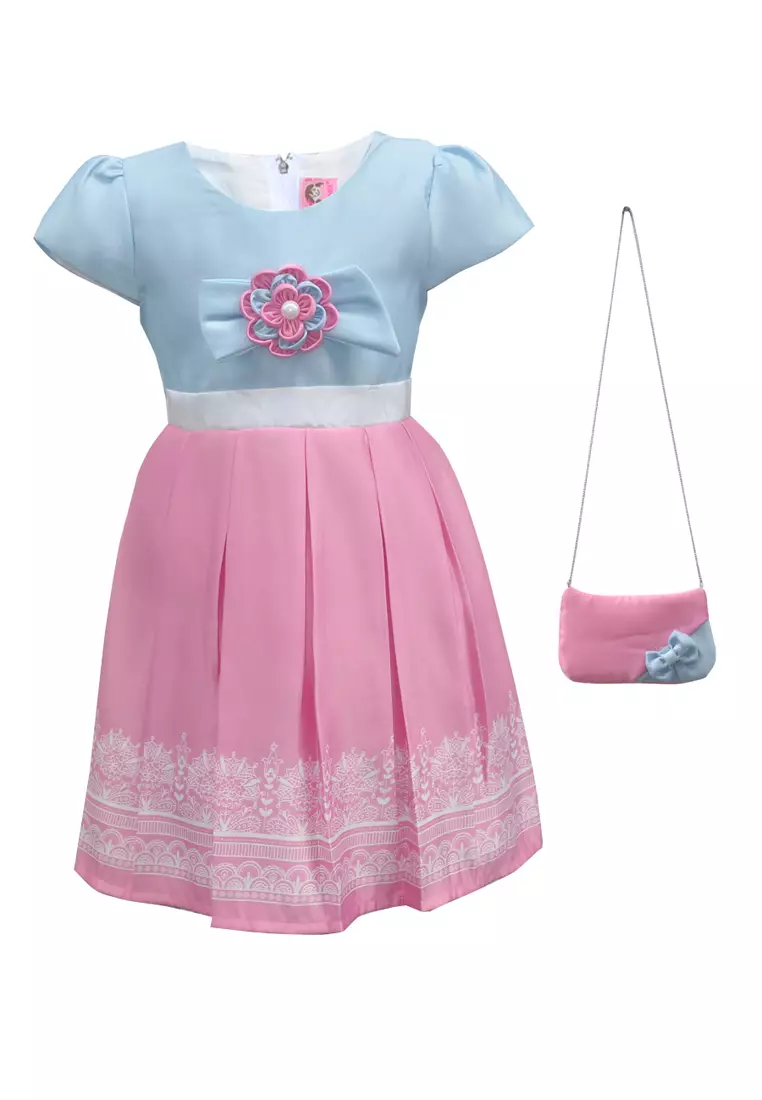 Two Mix Dress Anak Perempuan Bahan Kain Satin Fashion - Baju Anak Perempuan Usia 1-12 Tahun 4275