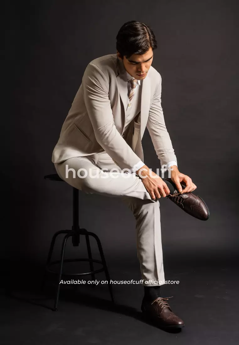 Sepatu kulit pria formal pantofel oxford wing tip coklat tua