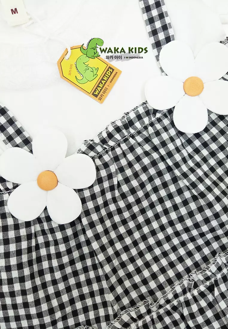 Wakakids Dress Bayi Anak Perempuan Lengan Pendek Katun Bunga Kombinasi Kotak Kotak 4482 Venrc Merah