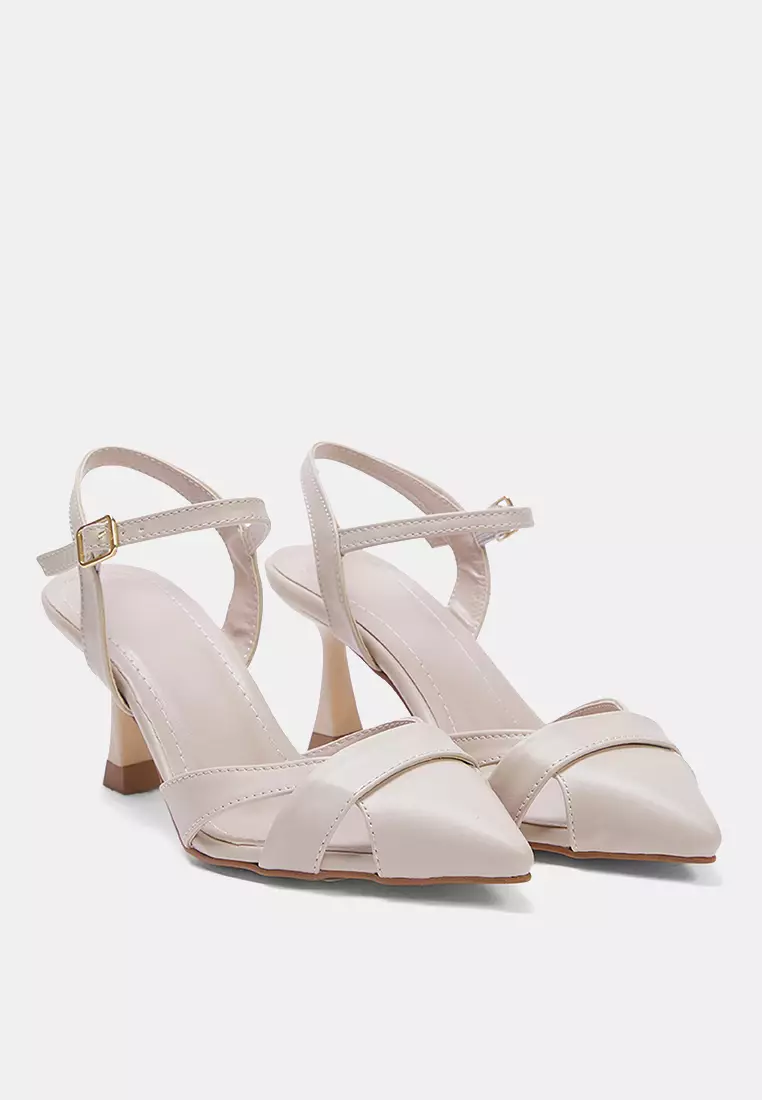 Beige Cut Out Detailed Pointed Toe Women's Classic High-Heeled Shoes Takss25To00029