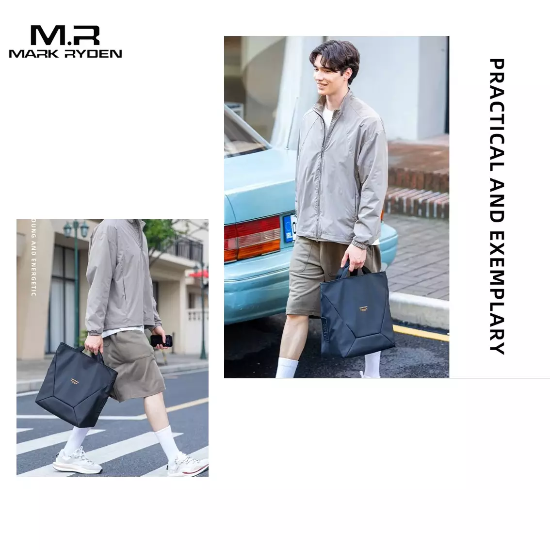 MARK RYDEN MR255 Tas Tote Bag Kantor Jinjing Laptop Selempang Shoulder Bag kerja pria-Grey