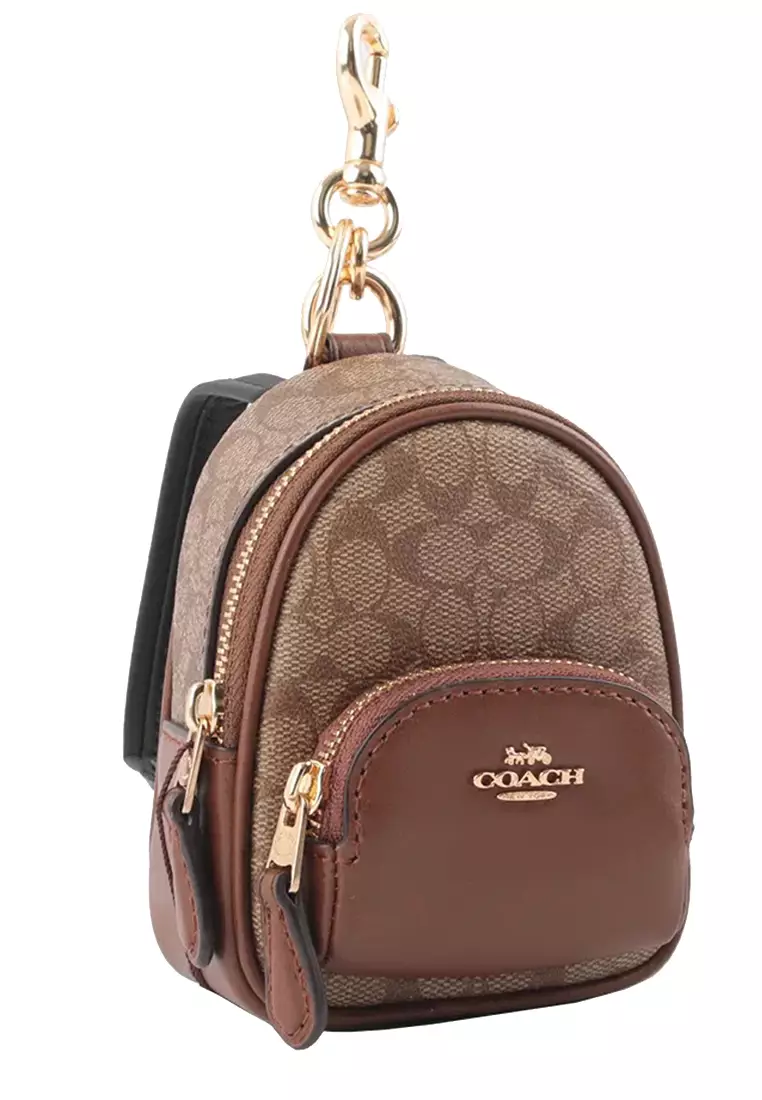 Coach Coach Mini Court Backpack Bag Charm In Signature Canvas in Khaki