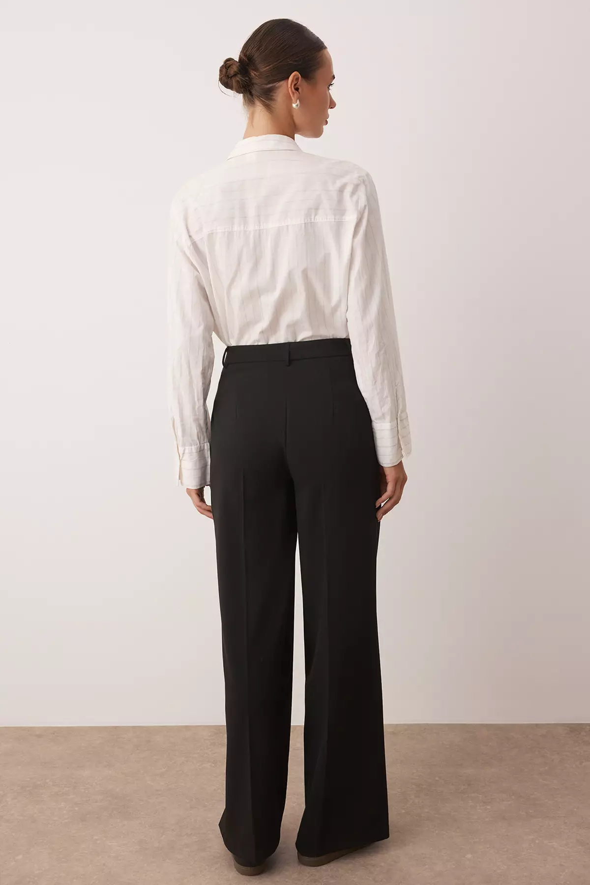 Black Palazzo/Extra Wide Leg Woven Fabric Trousers