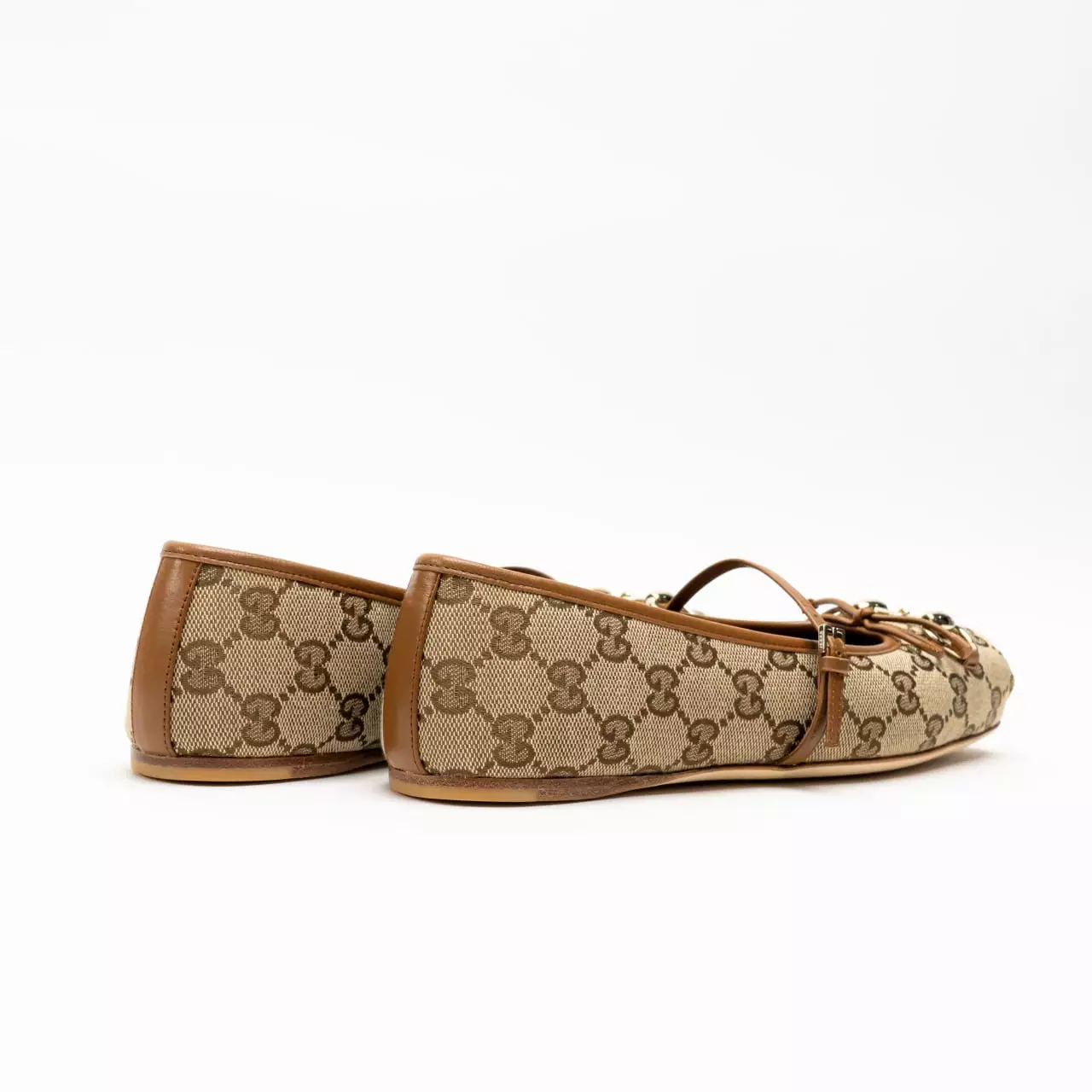 Horsebit GG Canvas Ballet Flat Beige/Dark Brown