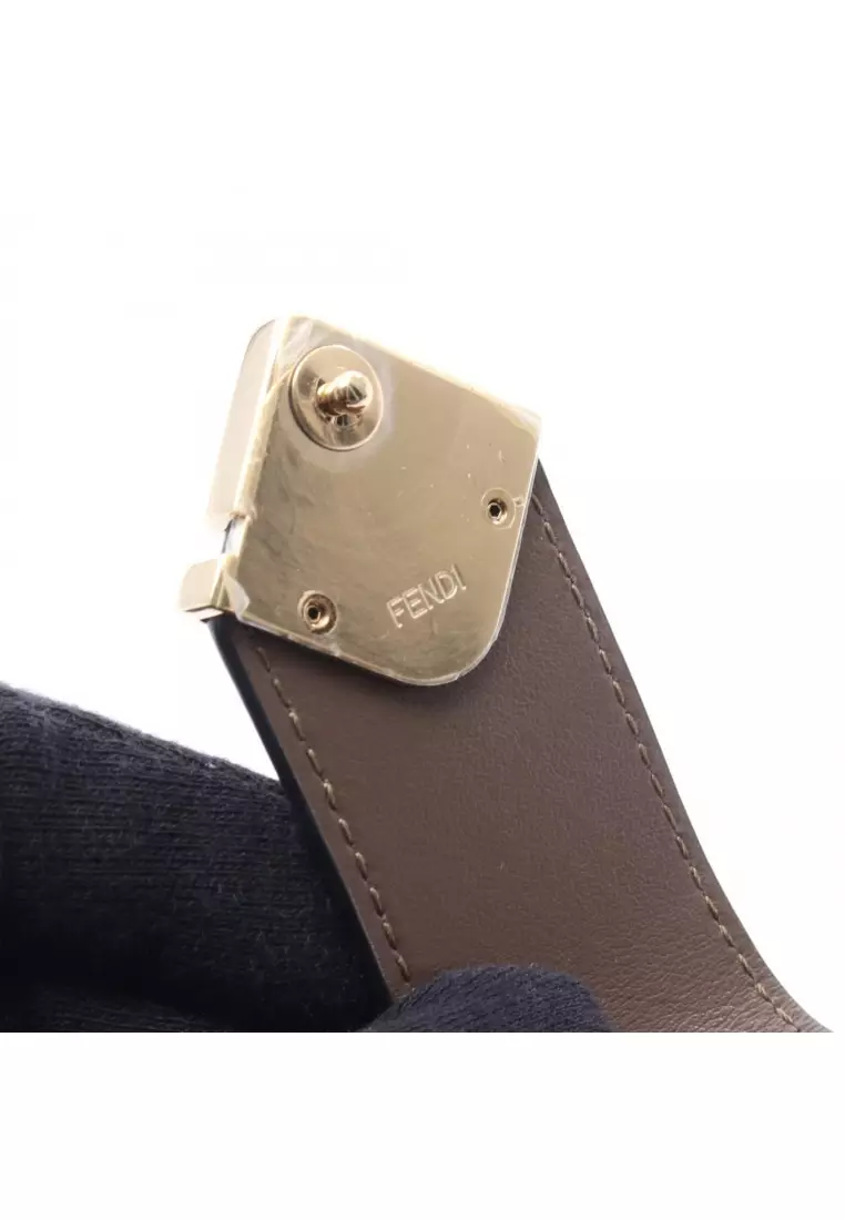 Pre-Loved Fendi FF Diamond card case coin purse leather Brown black