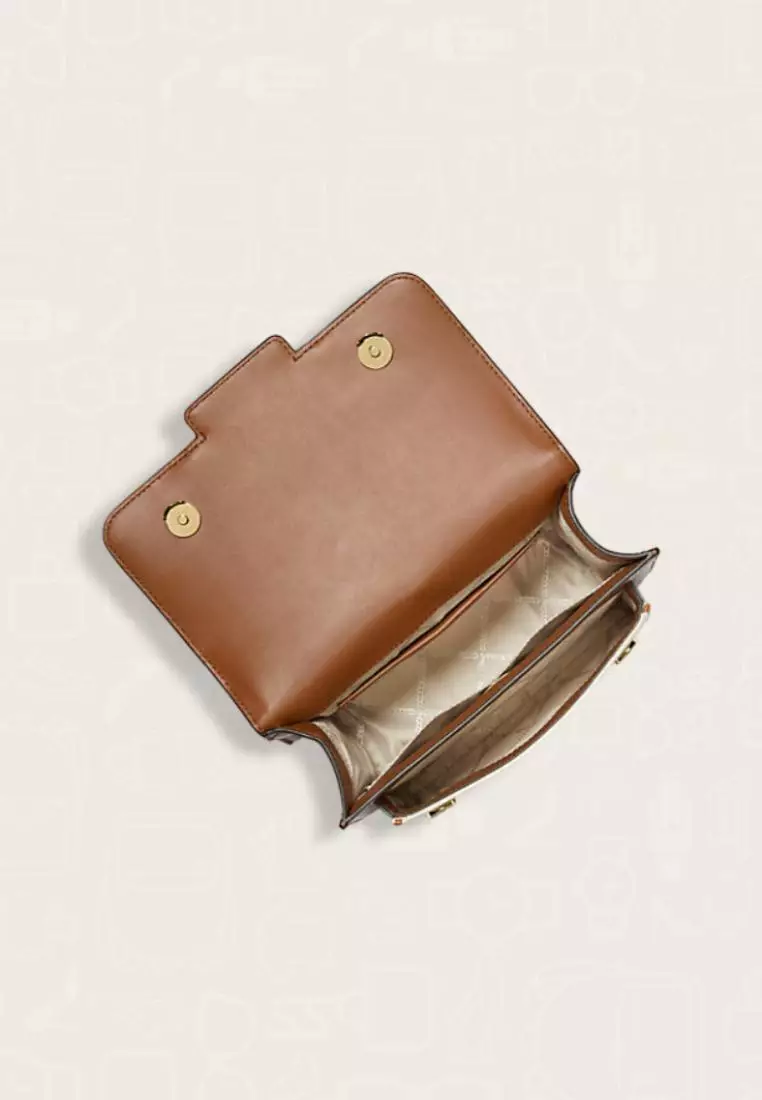 Michael Kors Heather Large Canvas Shoulder Bag Natural Luggage